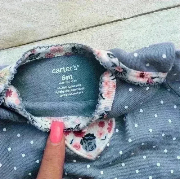 Carter's Baby Girl Polka Dot One Piece With Stretch Pants Blue Pink Size 6 Month - Picture 4 of 8